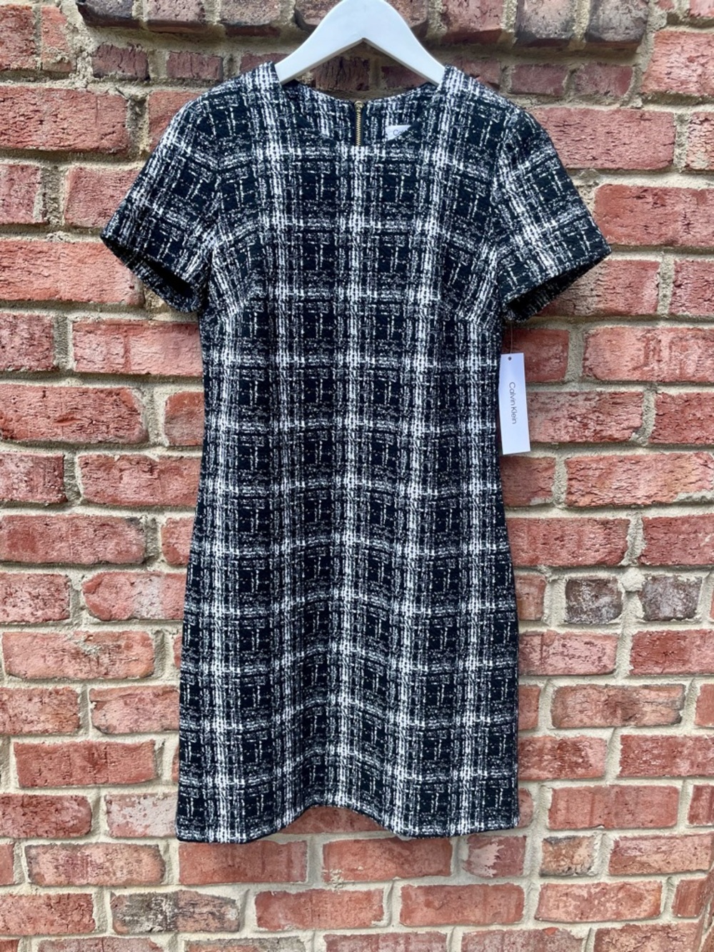 Calvin Klein Black and White Textured Tweed Dress